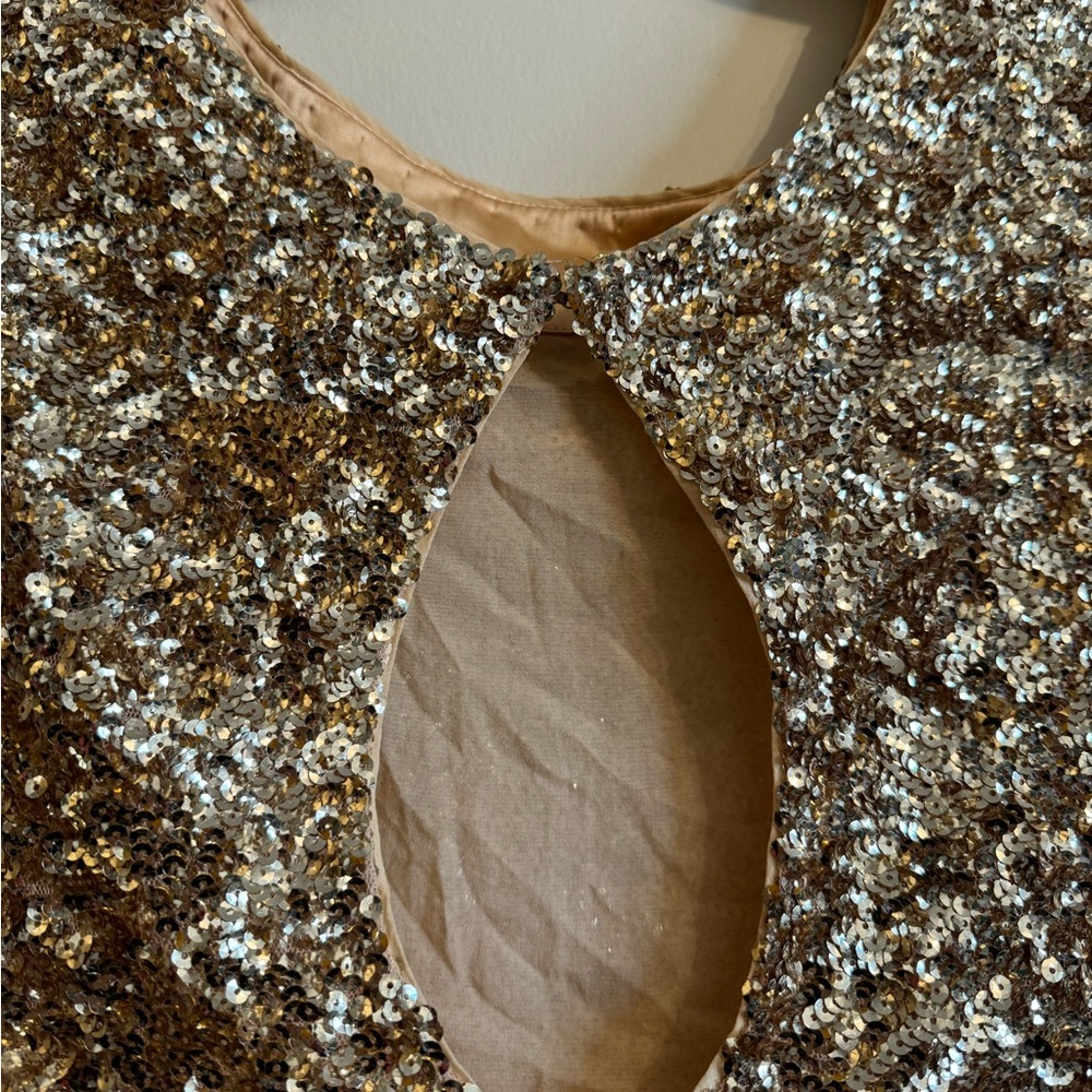 Alice + Olivia Metallic Gold Sequin Sleeveless Mini Dress Scoop Neck - Picture 8 of 11